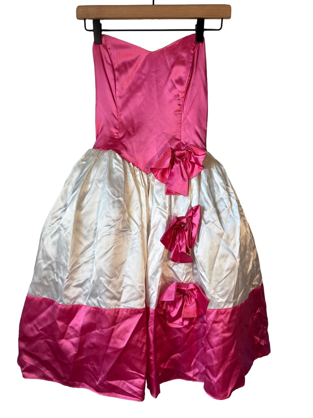 80s Gunne Sax by Jessica McClintock vintage Hot Pink & White strapless 5/6 Bows